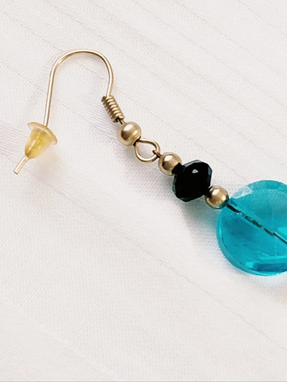 Gold Blue Black Glass Rhinestone Earrings